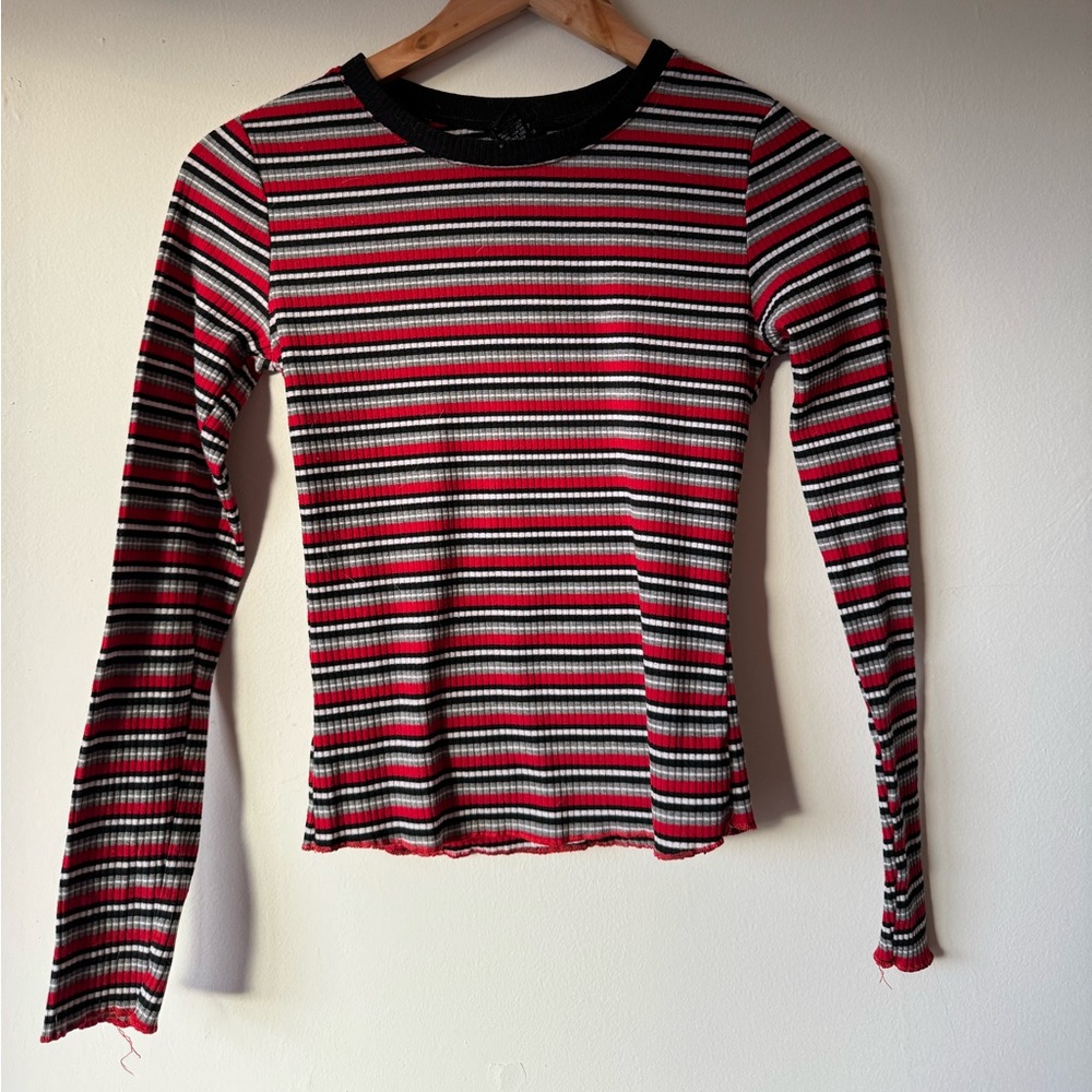 Black and red striped long sleeve shirt